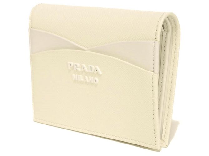 Prada Saffiano Wave Compact Bi-fold Wallet White - view 2