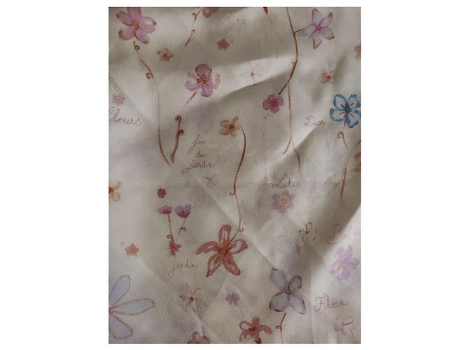 Autre Marque Carré in seta Dior con stampa floreale Rosa Blu Beige - vista 4