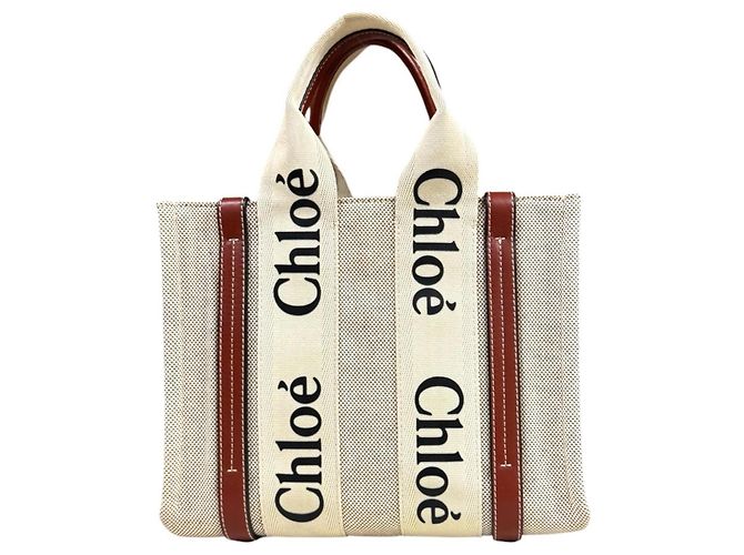 Borsa Chloé Small Tote Woody Marrone Beige - vista 3
