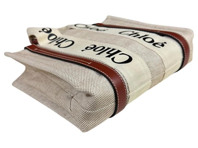 Borsa Chloé Small Tote Woody Marrone Beige - vista 6