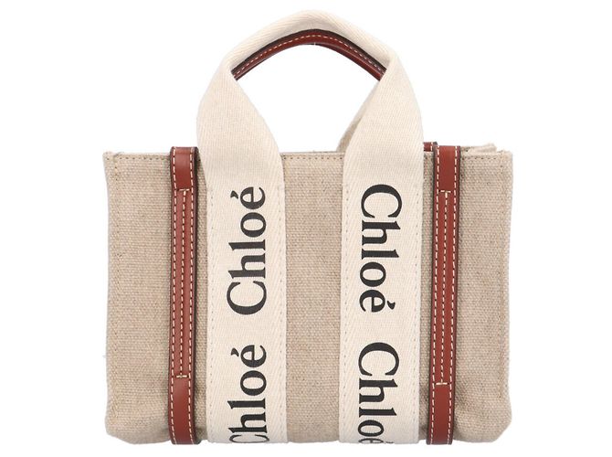 Borsa a tracolla Chloé Mini Tote Woody Marrone Bianco - vista 3