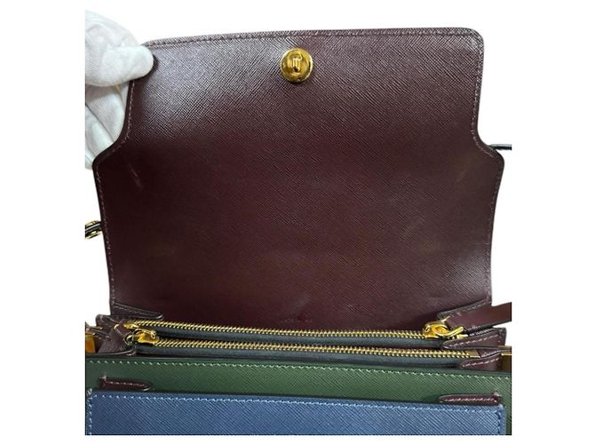 Borsa Trunk Marni a Spalla in Vitello Marrone Verde Blu navy - vista 13