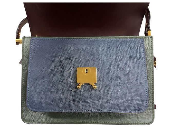 Borsa Trunk Marni a Spalla in Vitello Marrone Verde Blu navy - vista 15