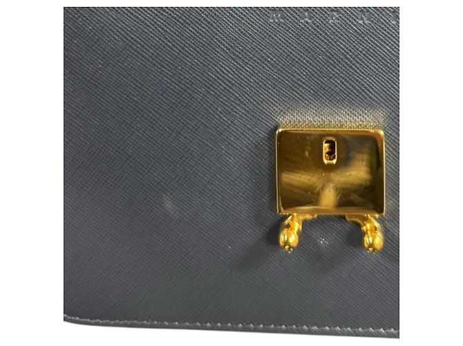 Borsa Trunk Marni a Spalla in Vitello Marrone Verde Blu navy - vista 16