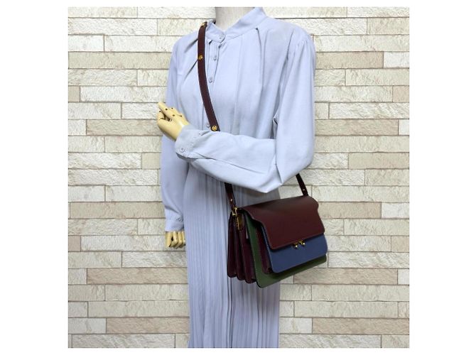Borsa Trunk Marni a Spalla in Vitello Marrone Verde Blu navy - vista 2