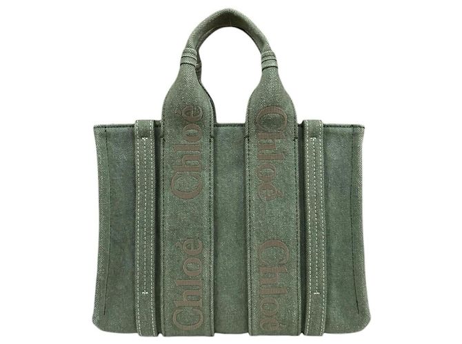 Borsa Tote Piccola Chloé Woody Shoulder Verde Cachi - vista 3