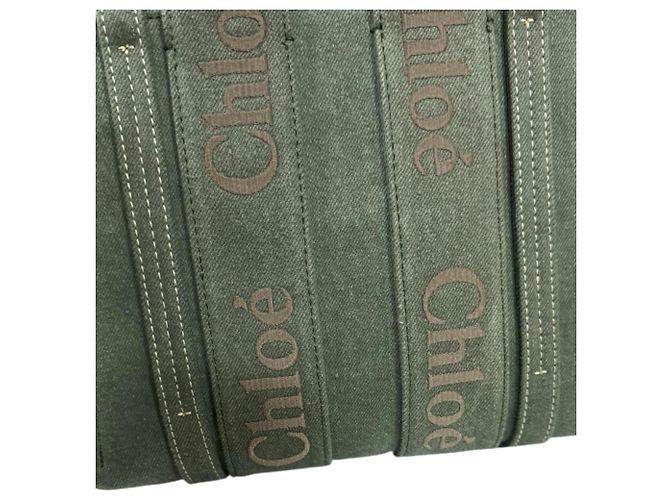 Borsa Tote Piccola Chloé Woody Shoulder Verde Cachi - vista 8