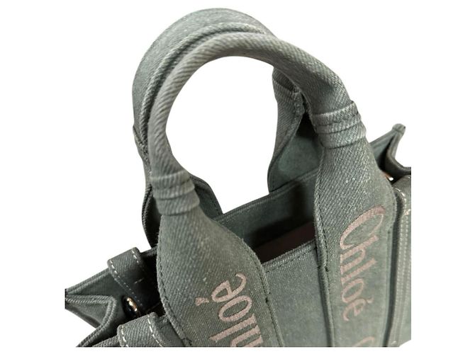 Borsa Tote Piccola Chloé Woody Shoulder Verde Cachi - vista 9