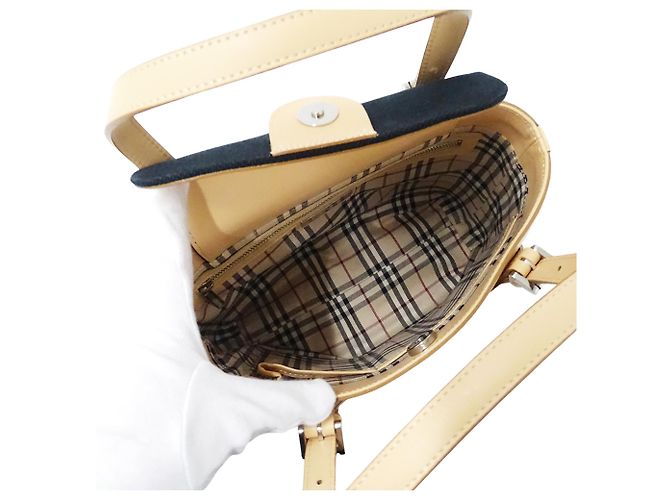 Borsa Burberry in tela Nero Beige - vista 5