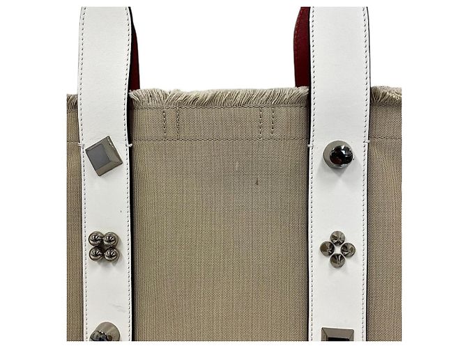 Borsa Tote con borchie Christian Louboutin Frangibus Bianco Rosso Beige - vista 10