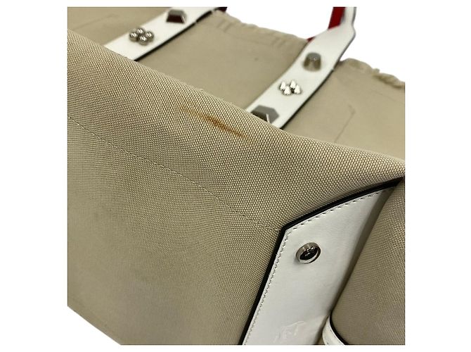Borsa Tote con borchie Christian Louboutin Frangibus Bianco Rosso Beige - vista 11
