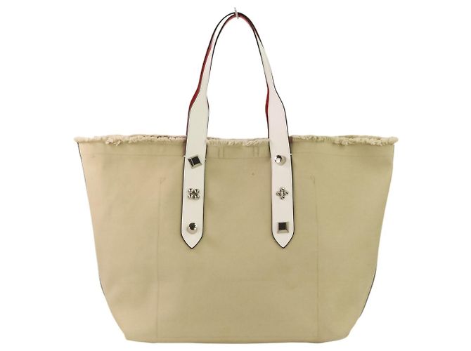 Borsa Tote con borchie Christian Louboutin Frangibus Bianco Rosso Beige - vista 3