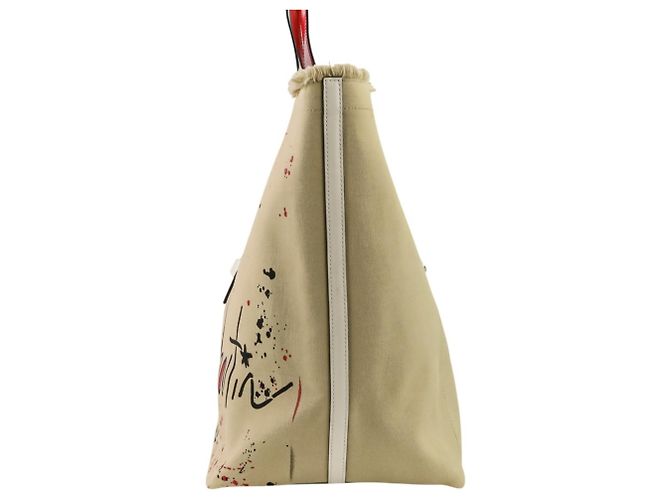 Borsa Tote con borchie Christian Louboutin Frangibus Bianco Rosso Beige - vista 4