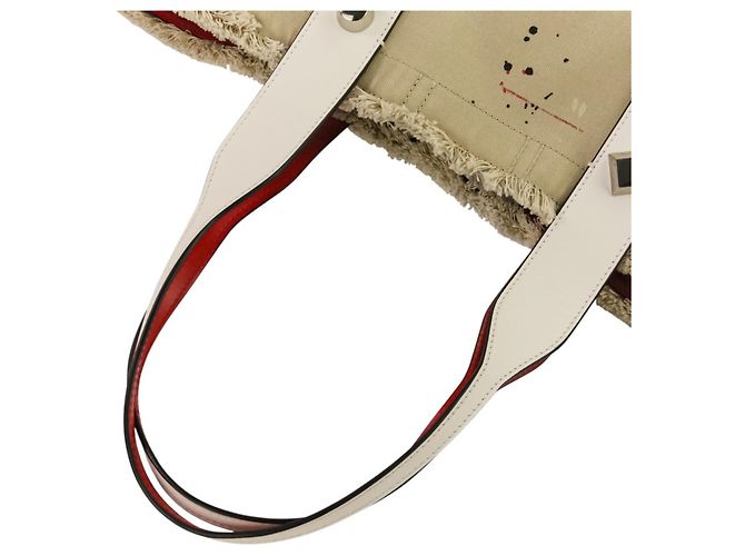 Borsa Tote con borchie Christian Louboutin Frangibus Bianco Rosso Beige - vista 8