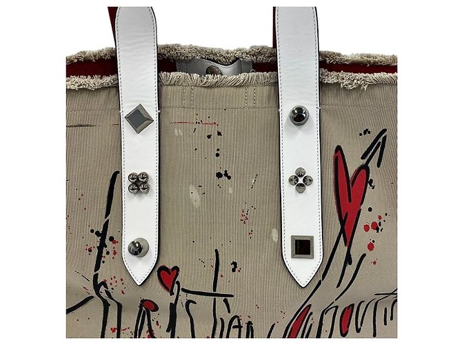 Borsa Tote con borchie Christian Louboutin Frangibus Bianco Rosso Beige - vista 9