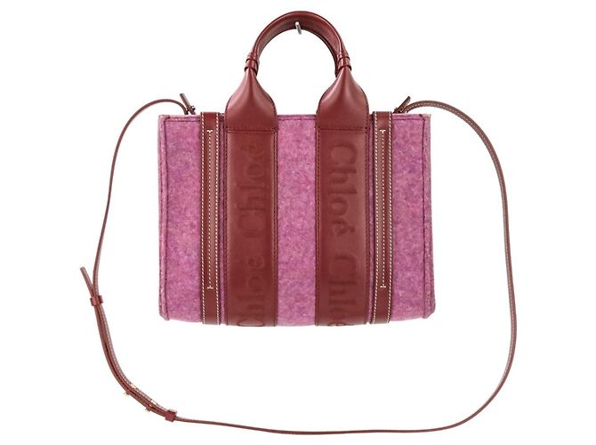 Bolsa de Ombro Chloé Woody Small em Feltro e Couro Vermelho - vista 11