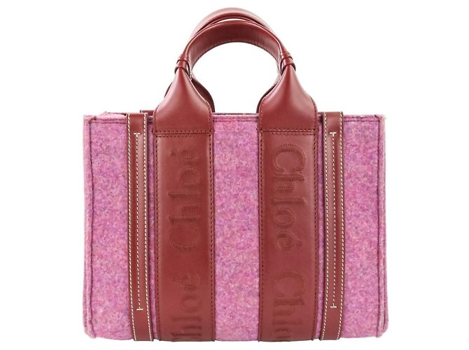 Bolsa de Ombro Chloé Woody Small em Feltro e Couro Vermelho - vista 4