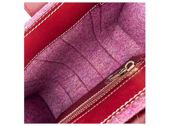 Bolsa de Ombro Chloé Woody Small em Feltro e Couro Vermelho - vista 7
