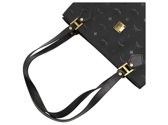 MCM Visetos Shopper aus schwarzem Nylon und Leder - Ansicht 8
