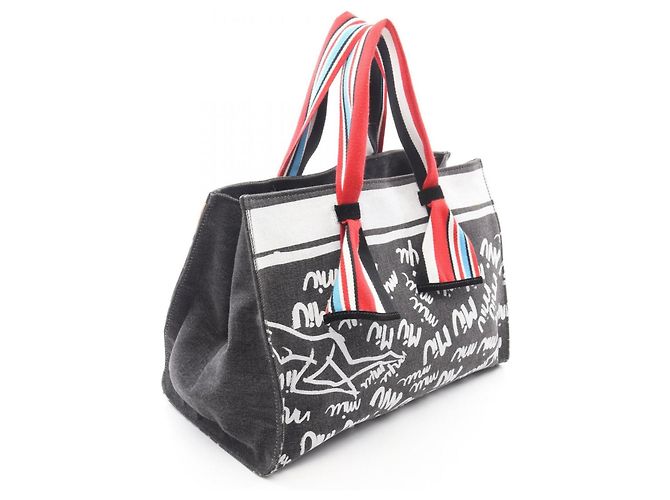 Miu Miu Denim Logo Tote Bag Braun Weiß - Ansicht 2