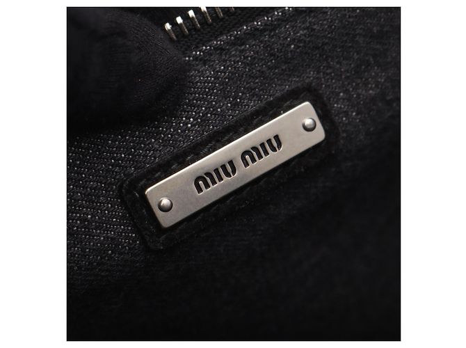 Miu Miu Denim Logo Tote Bag Braun Weiß - Ansicht 4