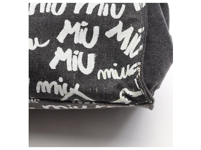 Miu Miu Denim Logo Tote Bag Braun Weiß - Ansicht 5
