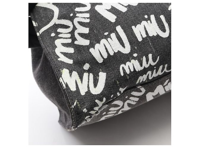 Miu Miu Denim Logo Tote Bag Braun Weiß - Ansicht 6
