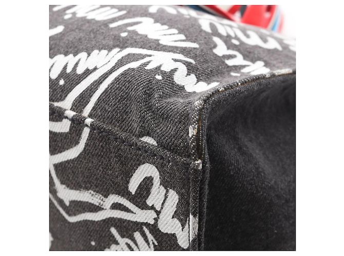 Miu Miu Denim Logo Tote Bag Braun Weiß - Ansicht 7