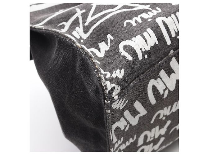 Miu Miu Denim Logo Tote Bag Braun Weiß - Ansicht 8