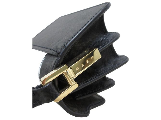 Borsa a tracolla e pochette Marni Trunk Nano in pelle Nero Bianco - vista 6