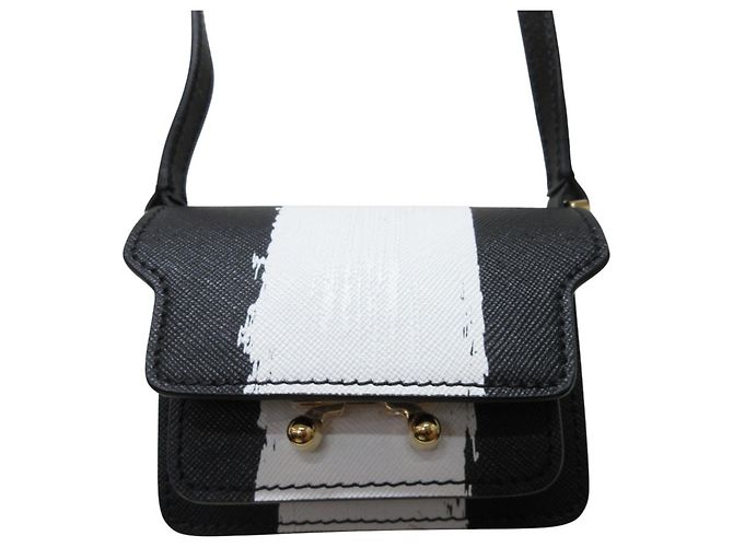 Borsa a tracolla e pochette Marni Trunk Nano in pelle Nero Bianco - vista 9