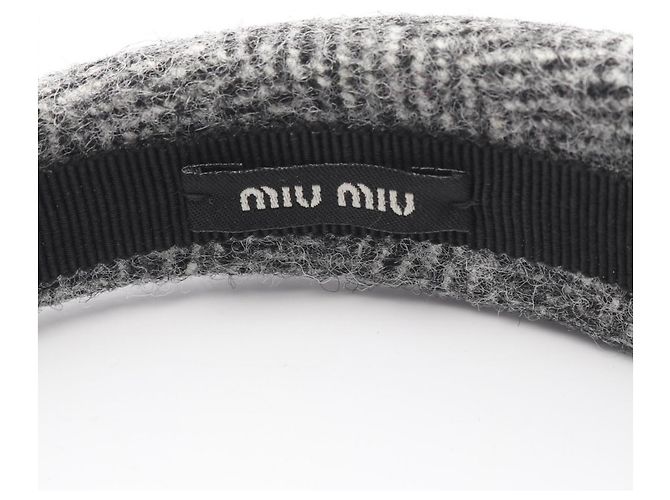 Cerchietto Miu Miu in tweed grigio con logo Marrone - vista 3
