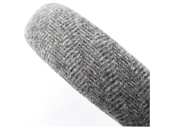 Cerchietto Miu Miu in tweed grigio con logo Marrone - vista 5