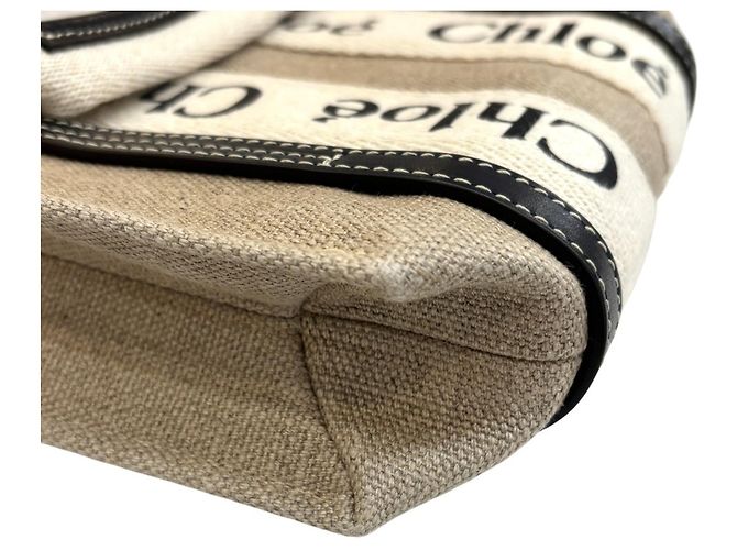 Borsa Tote Mini Chloé Woody Nero Beige - vista 10
