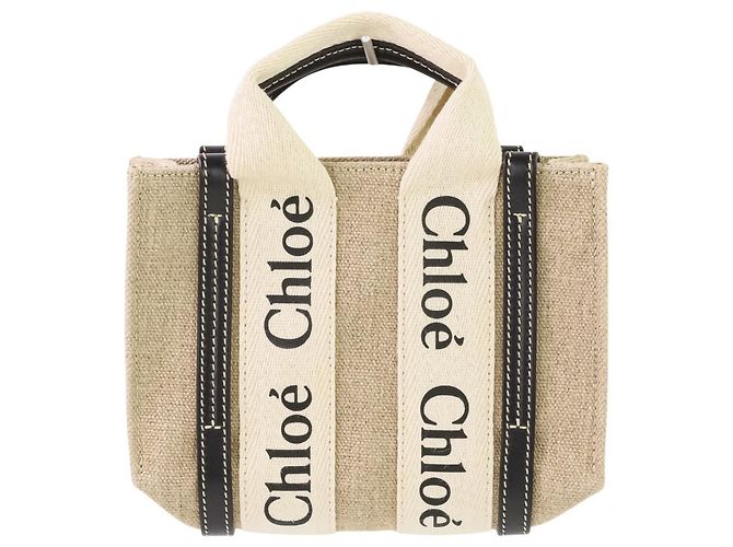 Borsa Tote Mini Chloé Woody Nero Beige - vista 3