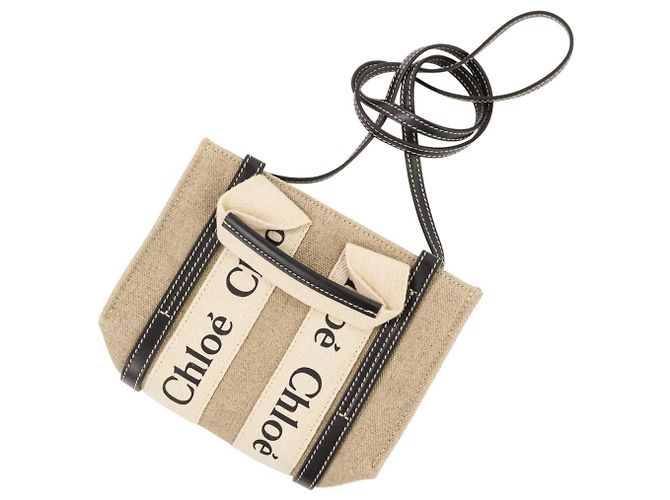 Borsa Tote Mini Chloé Woody Nero Beige - vista 8