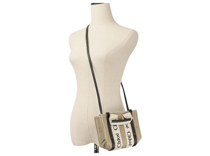 Borsa Tote Mini Chloé Woody Nero Beige - vista 9