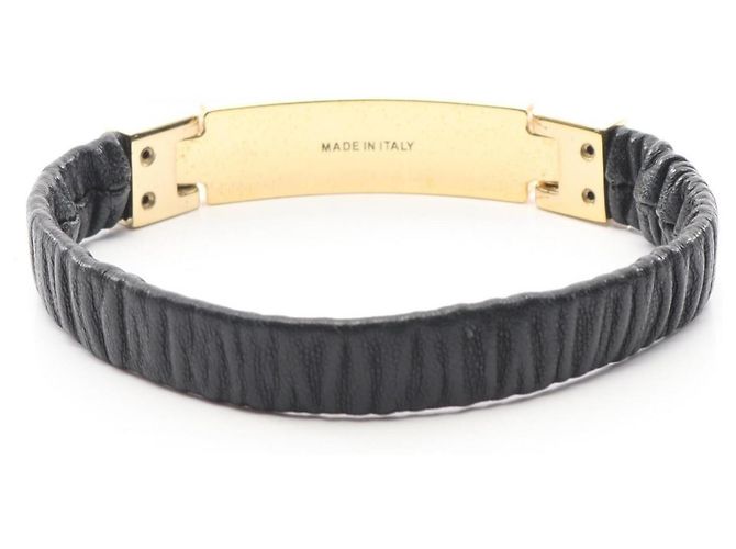 Bracciale in pelle e charm placcato oro Miu Miu Nero D'oro - vista 2