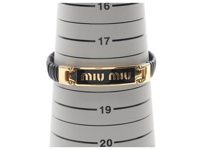 Bracciale in pelle e charm placcato oro Miu Miu Nero D'oro - vista 4