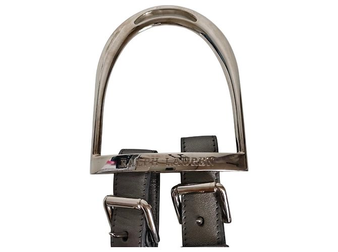 Ralph Lauren RL67 Stirrup Ledergürtel mit Doppelstift-Schnalle Silber - Ansicht 7