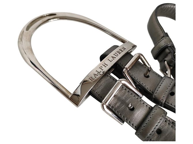 Ralph Lauren RL67 Stirrup Ledergürtel mit Doppelstift-Schnalle Silber - Ansicht 8