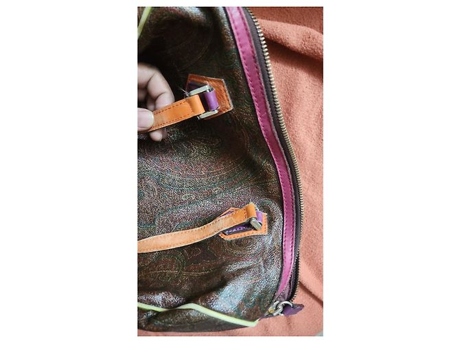 Etro Borsa Boston in pelle con stampa Paisley Marrone Arancione Porpora - vista 16