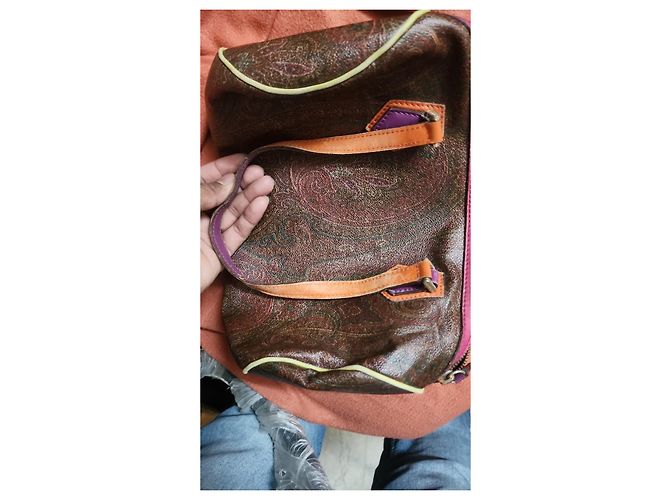 Etro Borsa Boston in pelle con stampa Paisley Marrone Arancione Porpora - vista 17