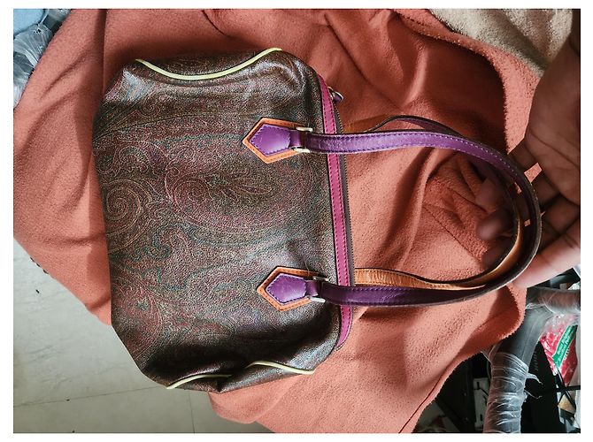Etro Borsa Boston in pelle con stampa Paisley Marrone Arancione Porpora - vista 6