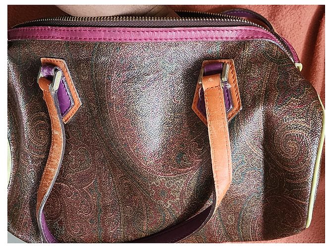 Etro Borsa Boston in pelle con stampa Paisley Marrone Arancione Porpora - vista 9