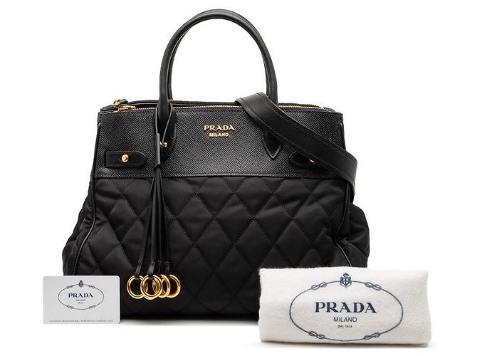 Prada Quilted 2-Way Handbag Black - view 7