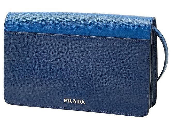 Bolsa Crossbody Prada em couro Saffiano Azul - vista 2