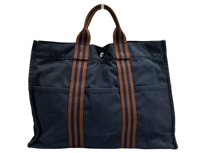 Borsa tote Hermès Fluteu blu in tessuto - vista 2