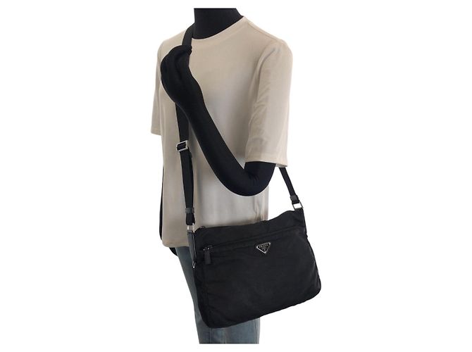 Prada Tessuto Saffiano Schultertasche Schwarz - Ansicht 7