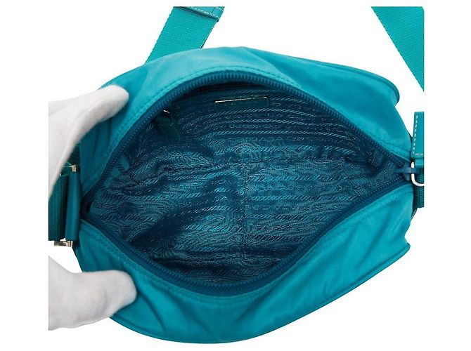 Sac à épaule Prada avec plaque logo triangle Bleu - vue 10